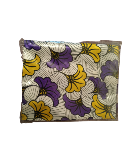 Tissu wax satin soie Fleurs de mariage violet et jaune