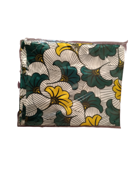 Tissu wax satin soie Fleurs de mariage vert et jaune