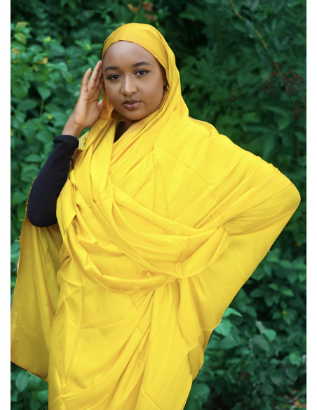 Melhfa couleur unie jaune