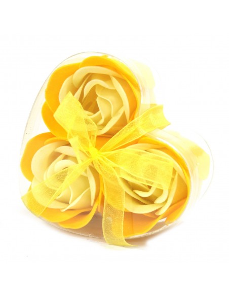 Boîte de 3 Roses de Savon Boîte Coeur - Rose du printemps